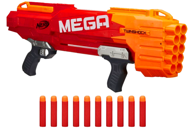 Dette er et billede af Nerf Mega Twinshock Blaster