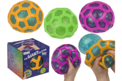 Kæmpe Squeeze Bold i Gummi Net med Glitter - 120mm