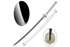 Hvid Katana med Guld detaljer – Bambusklinge med LED Lys