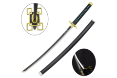 Sort og Guld Katana med Firkant detaljer – Bambusklinge med LED Lys