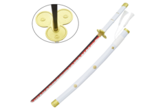 Hvid og Guld Katana med blod detaljer – Bambusklinge